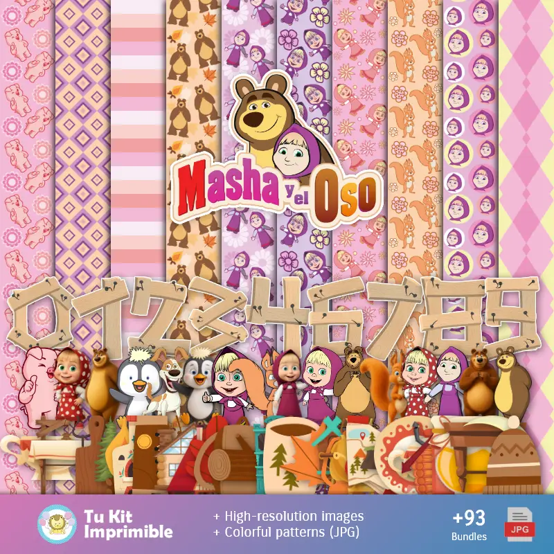 Fondos Masha y el Oso - Papeles Digitales para Decoración