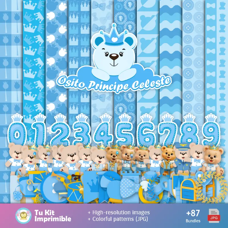 Fondos Osito Príncipe Celeste - Papeles Digitales para Decoración