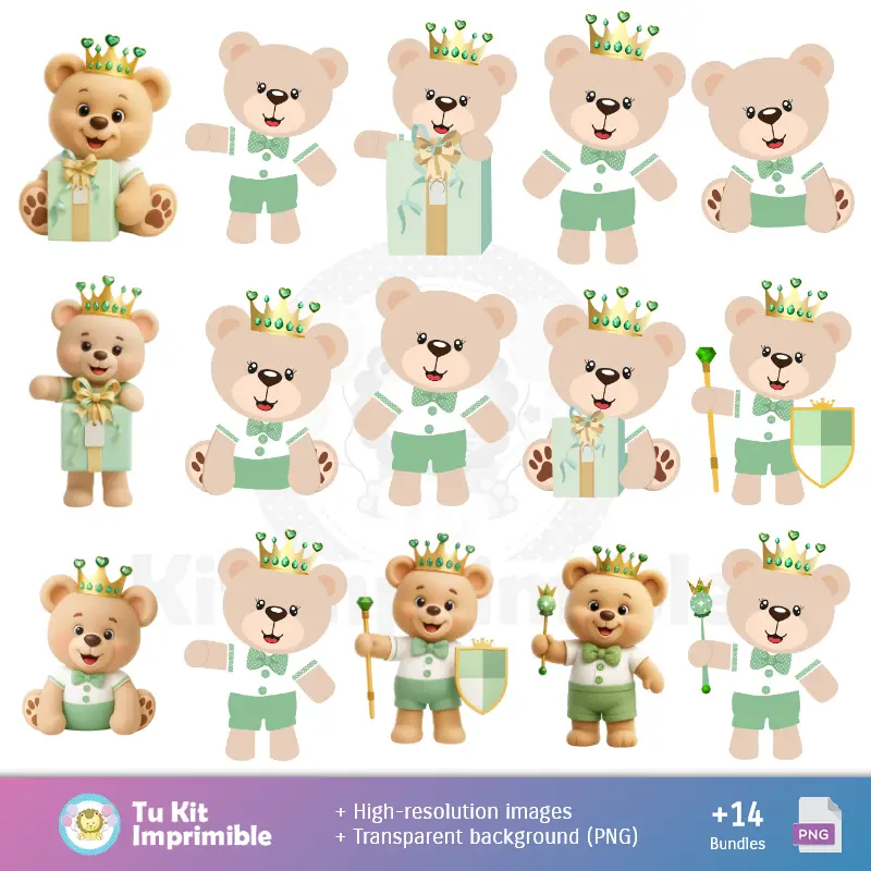 Personajes | Fondos Osito Príncipe Verde - Papeles Digitales para Decoración