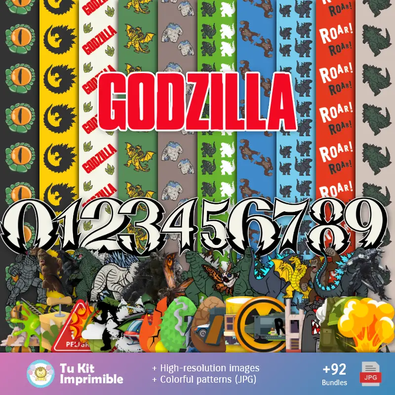 Fundos do Godzilla - Papéis digitais para decoração