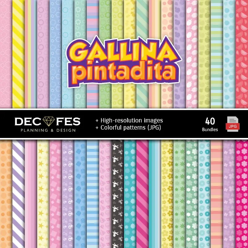 Fondos | Set de Papeles Digitales Gallinita Pintadita - Fundos para Festas e Scrapbooking