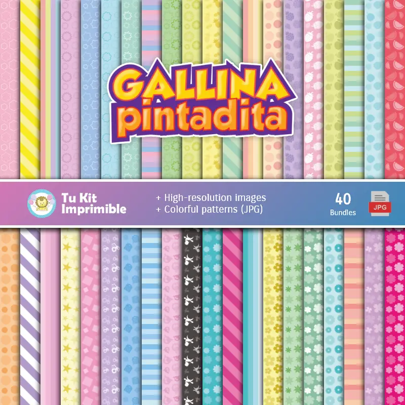 Set de Papeles Digitales Gallinita Pintadita - Fundos para Festas e Scrapbooking