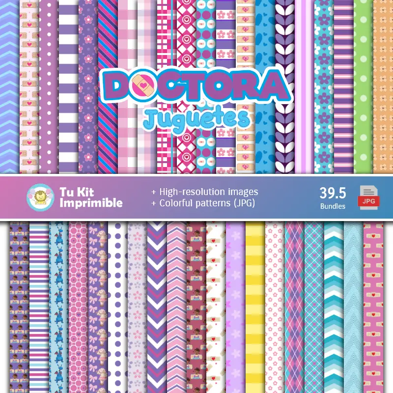 Set de Papeles Digitales Doctora Juguetes - Fundos para Festas e Scrapbooking