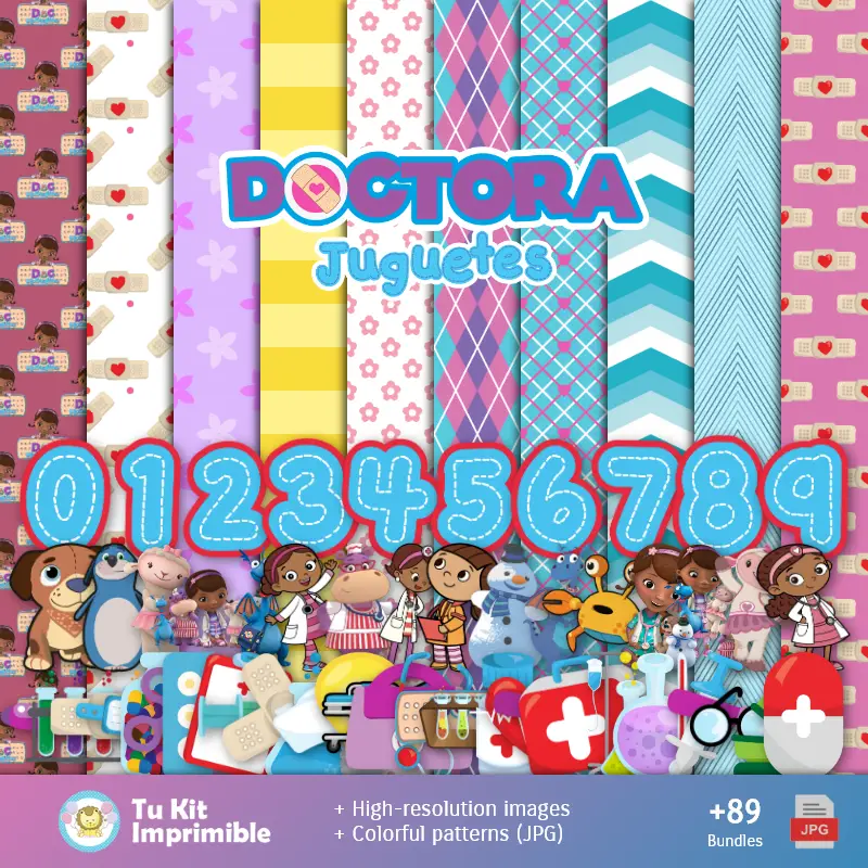 Fundos Doutora Juguetes - Papeles Digitales para Decoração