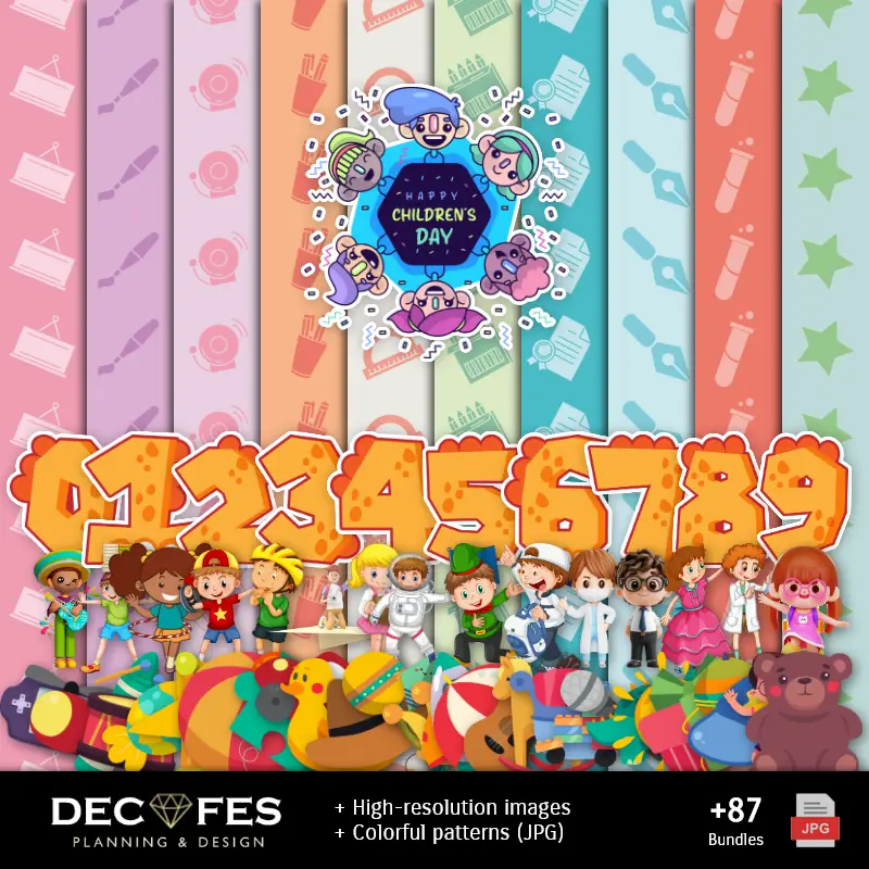 Papel Digital Dia da Criança - Imprimíveis para Scrapbook e DIY