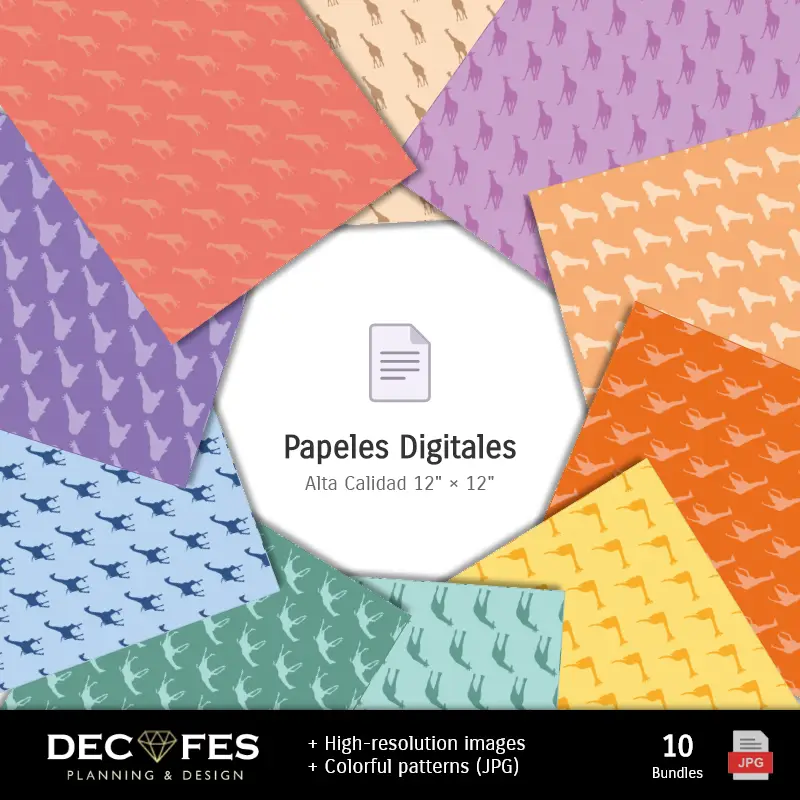 Collages | Giraffes en papier numérique - Imprimable pour Scrapbook et bricolage