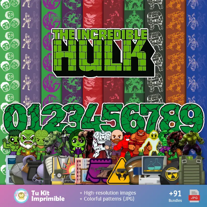 Personajes | Padrões e Texturas O Incrível Hulk - Kits de Scrapbook e Festas