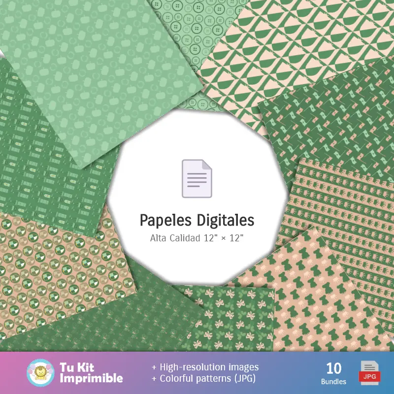 Collages | Padrões e Texturas Osito Príncipe Verde - Kits de Scrapbook e Festas