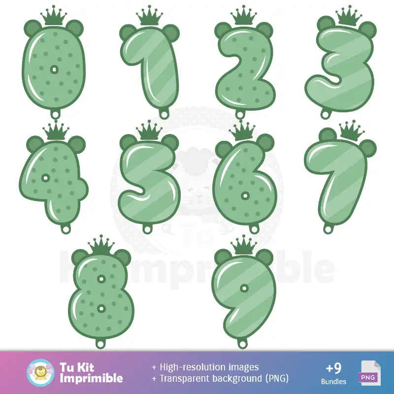 Números Temáticos | Padrões e Texturas Osito Príncipe Verde - Kits de Scrapbook e Festas