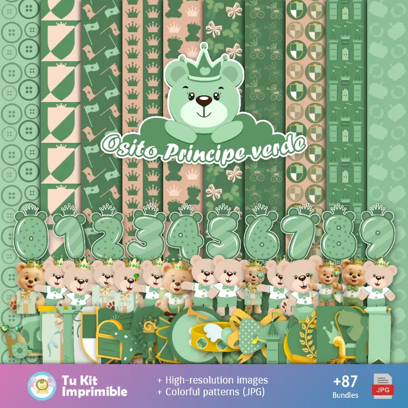 Padrões e Texturas Osito Príncipe Verde - Kits de Scrapbook e Festas