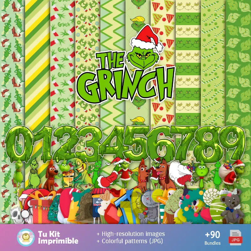 Modelli e texture Grinch - Kit Scrapbook e Party