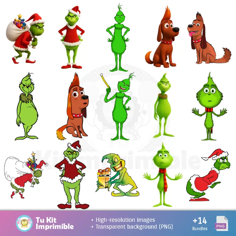 Personajes | Modelli e texture Grinch - Kit Scrapbook e Party