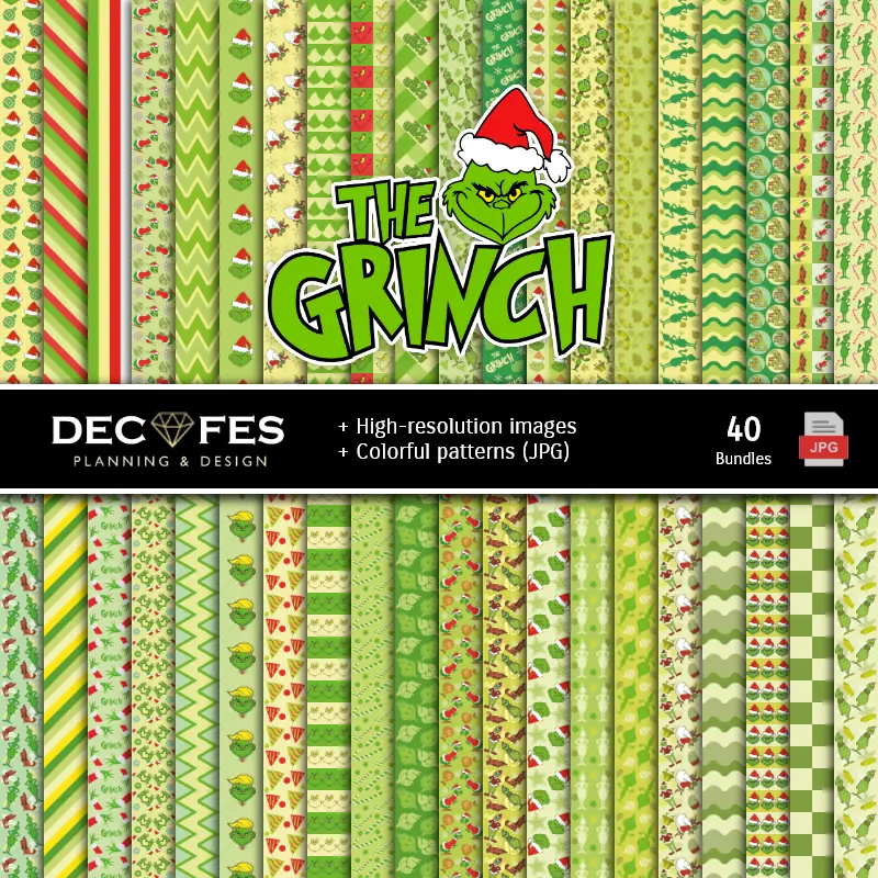 Fondos | Grinch numérique Ensemble de papier - Fondations et scrapbooking