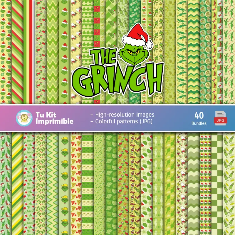 Grinch numérique Ensemble de papier - Fondations et scrapbooking