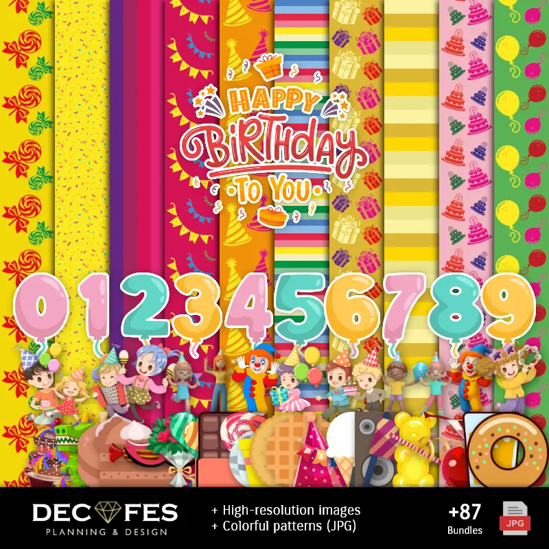 Fondos | Happy Birthday Digital Paper - Stampabile per Scrapbook e fai da te