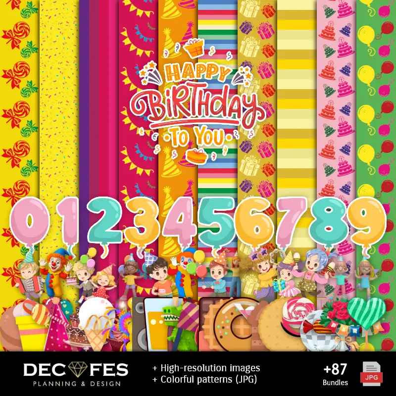 Happy Birthday Digital Paper - Imprimable pour Scrapbook et bricolage