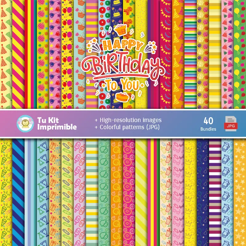 Happy Birthday Digital Paper Set - Fondamenti per Festival e Scrapbooking