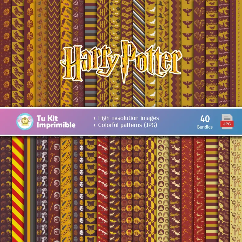 Set de Papel Digitales Harry Potter - Fundos para Festas e Scrapbooking