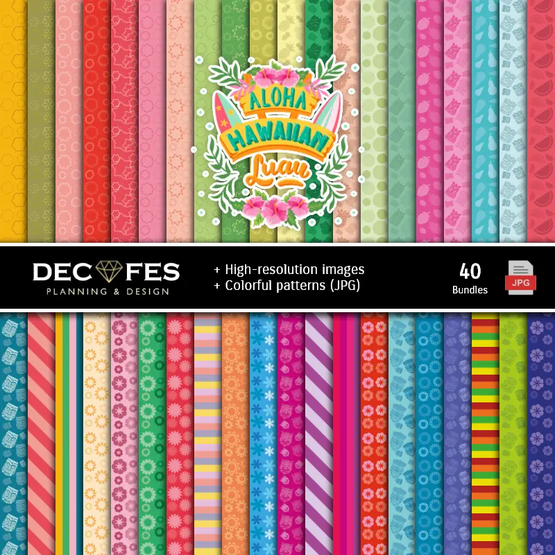 Fondos | Hawaiian Aloha Digital Paper Set - Fondazioni per Festival e Scrapbooking