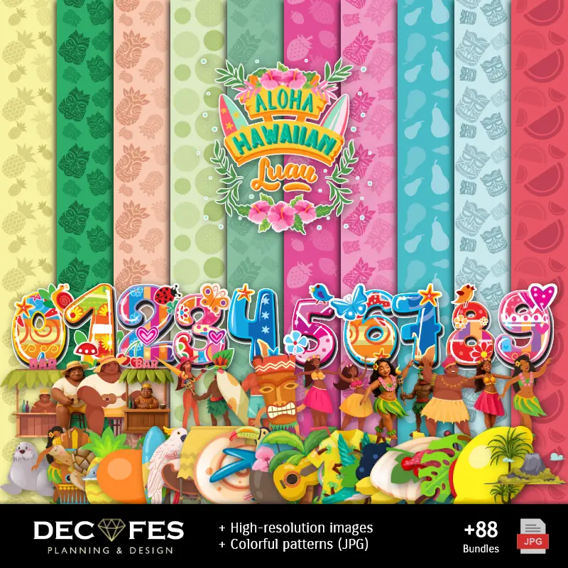 Papel Digital Fiesta Hawaiana Aloha - Imprimíveis para Scrapbook e DIY
