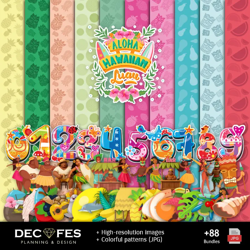 Hawaiian Aloha Digital Party Paper - Stampabile per Scrapbook e fai da te