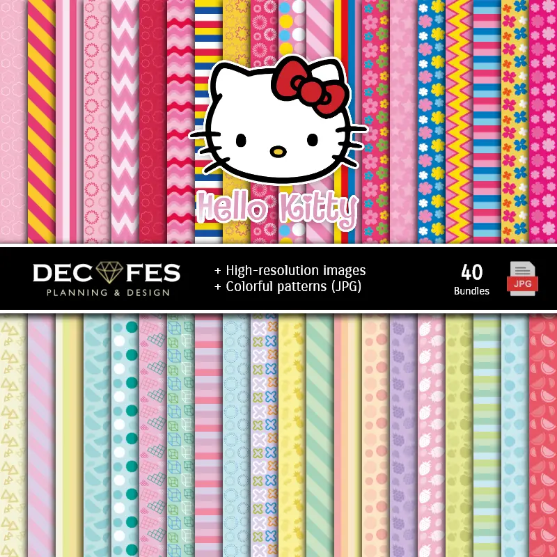 Fondos | Set de Papeles Digitales Hello Kitty - Fundos para Festas e Scrapbooking