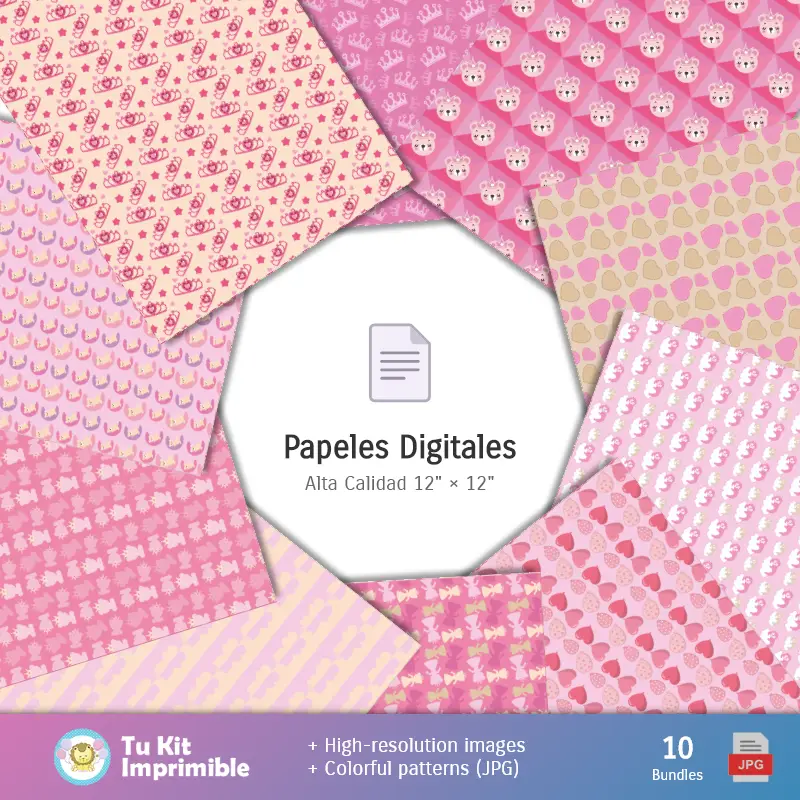 Collages | carta da parati Osito Rosa - Digital Decor Papers