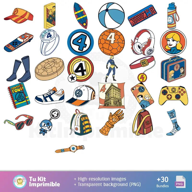 Accesorios | Padrões e Texturas Os 4 Fantásticos - Kits de Scrapbook e Festas