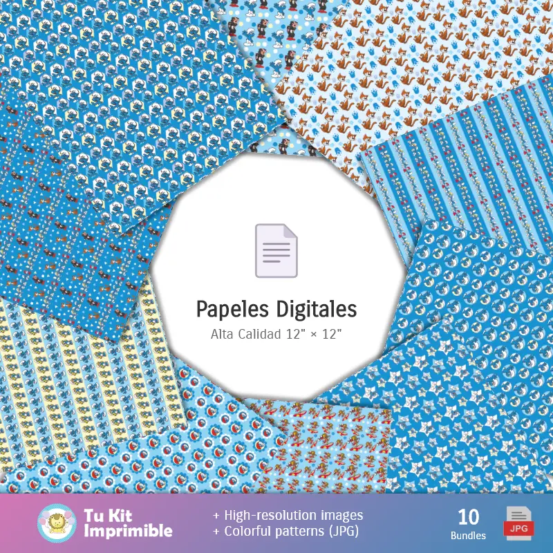 Collages | Padrões e Texturas Os Pitufos - Kits de Scrapbook e Festas