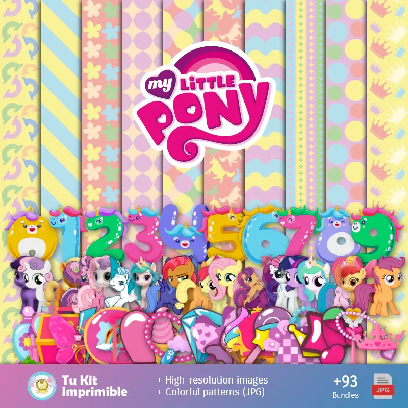 Padrões e Texturas My Little Pony Equestria - Kits de Scrapbook e Festas