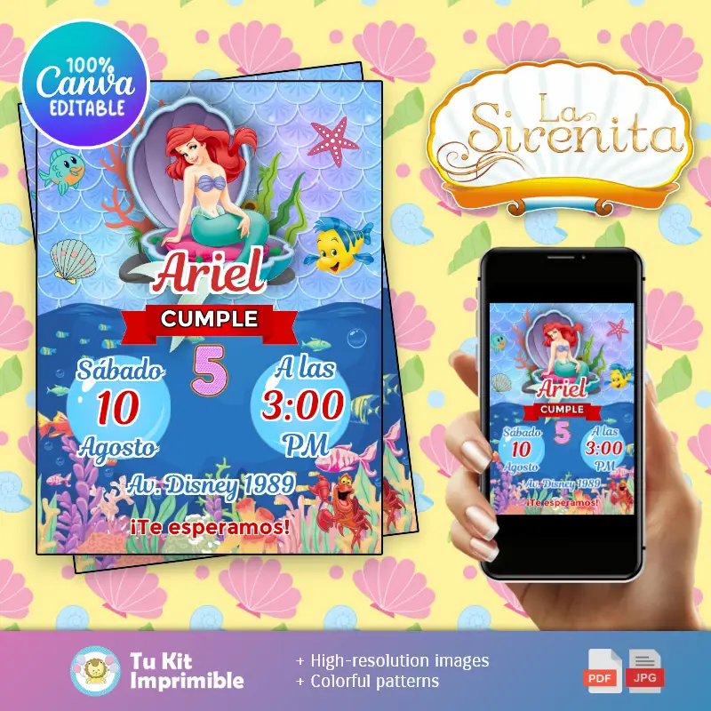 Patrones | Inivitación La Sirenita animado