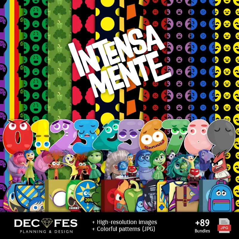 Números Temáticos | Inside Out Papier numérique Intensément - Imprimable pour Scrapbook et bricolage