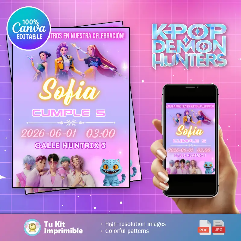 Patrones | Invitacion Kpop Demon Hunter Pop Party