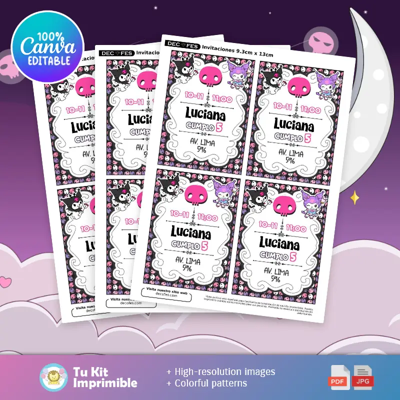 Collages | Invitación Kuromi Fiesta Kawaii