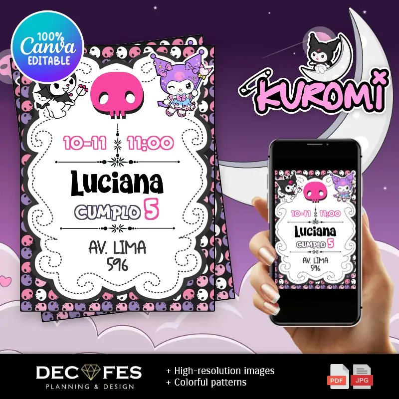 Invitación Kuromi Fiesta Kawaii