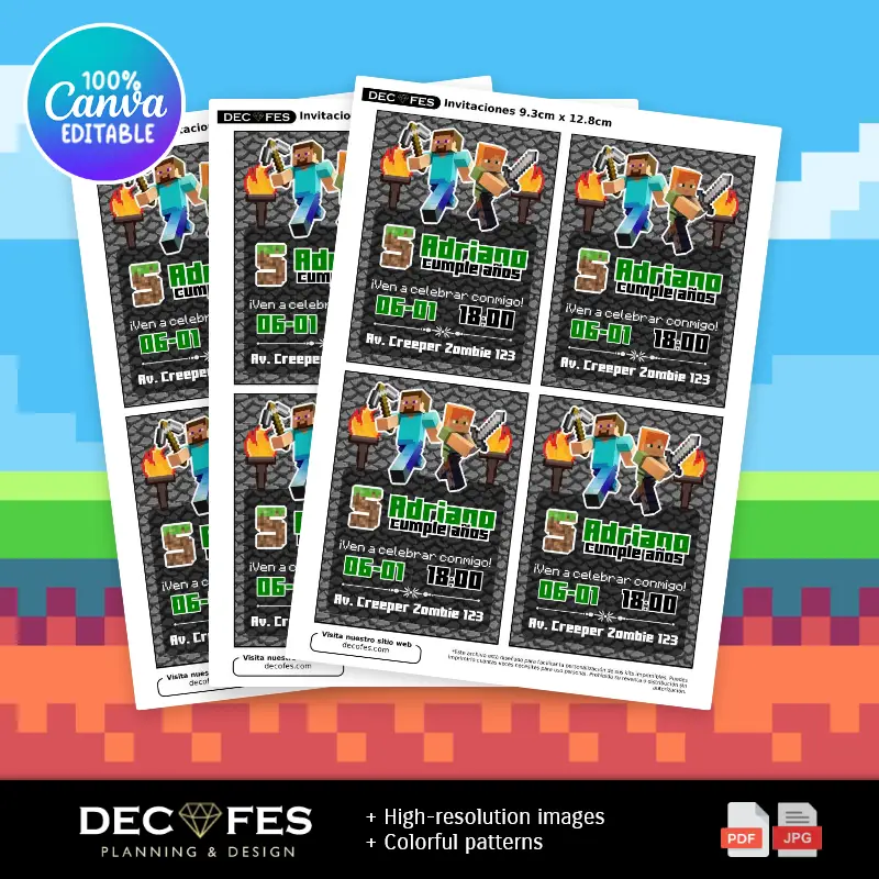 Collages | Invitación Minecraft Fiesta Pixel
