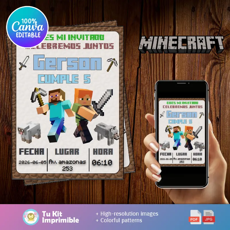 Patrones | Invitación Minercraft Mundo Creativo