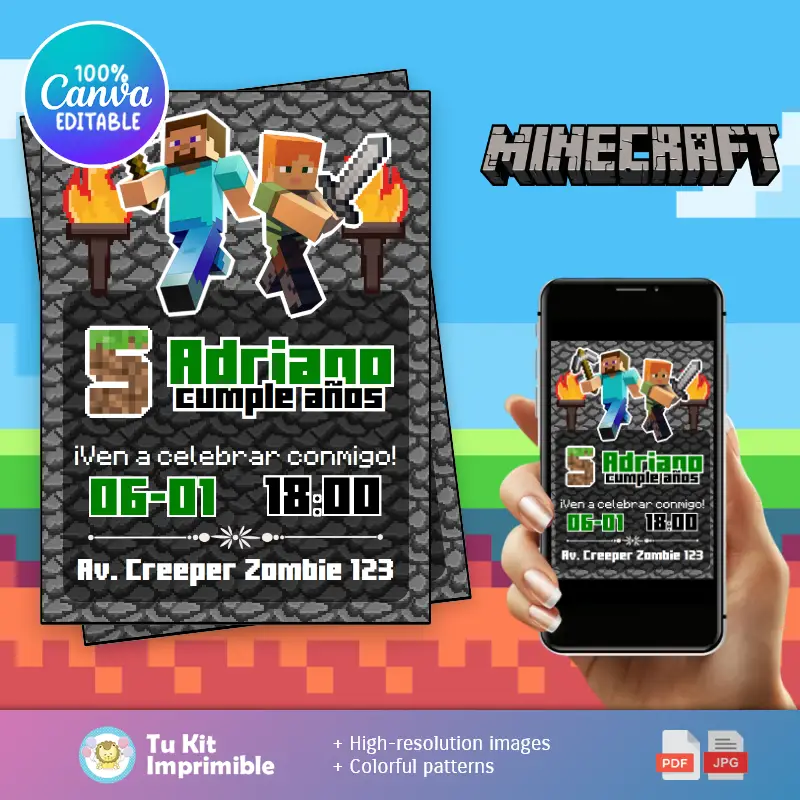 Patrones | Invitation à une fête Minecraft Pixel