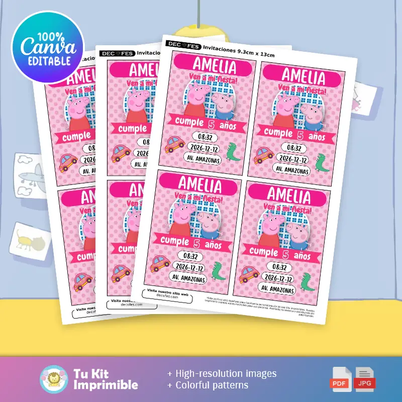 Collages | Invitation à une fête rose Peppa Pig