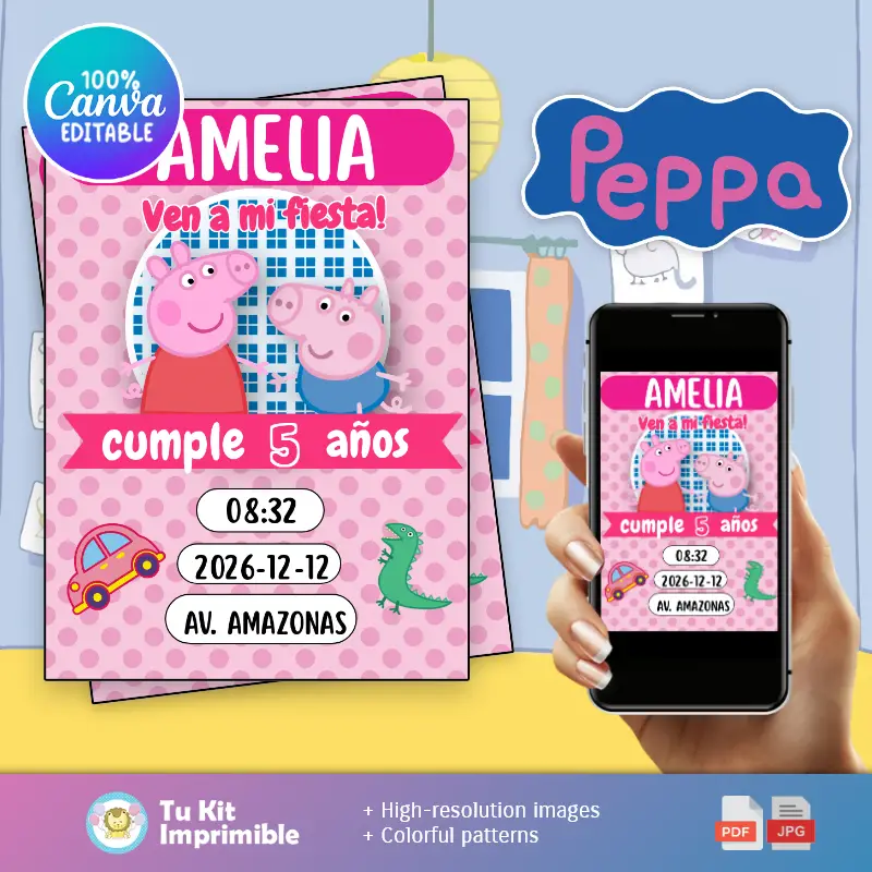 Patrones | Invitation à une fête rose Peppa Pig