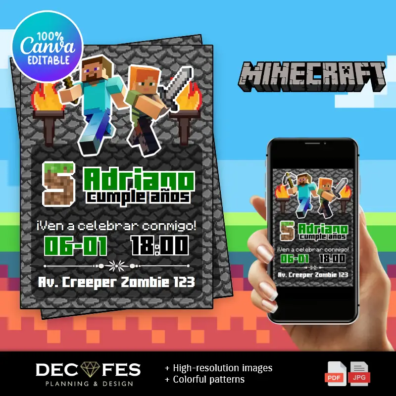 Invito alla festa a tema Minecraft Pixel