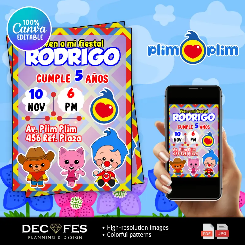 Invito per la festa colorata di Plim Plim il Clown