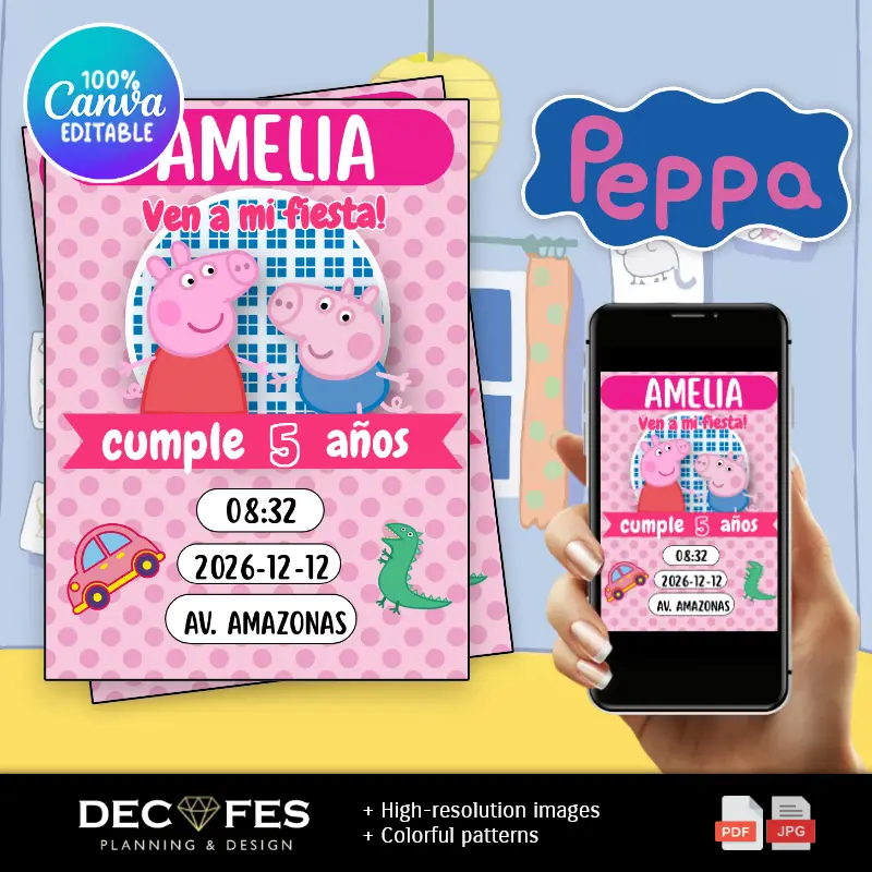 Invito per la festa di Peppa Pig in rosa