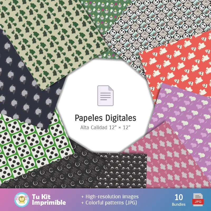 Collages | Jack Skellington patterns and textures - Scrapbook and party kits