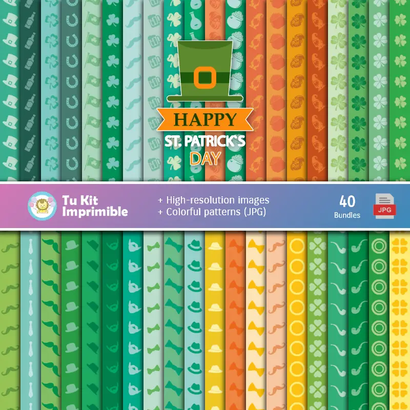 Journée St. Patrick numérique Ensemble de papier - Fondations pour Festivals et Scrapbooking