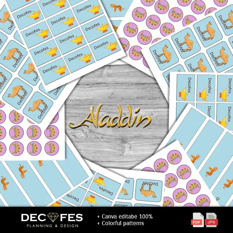 Números Temáticos | Kit imprimable pour les collations classiques Aladdin et Jasmine