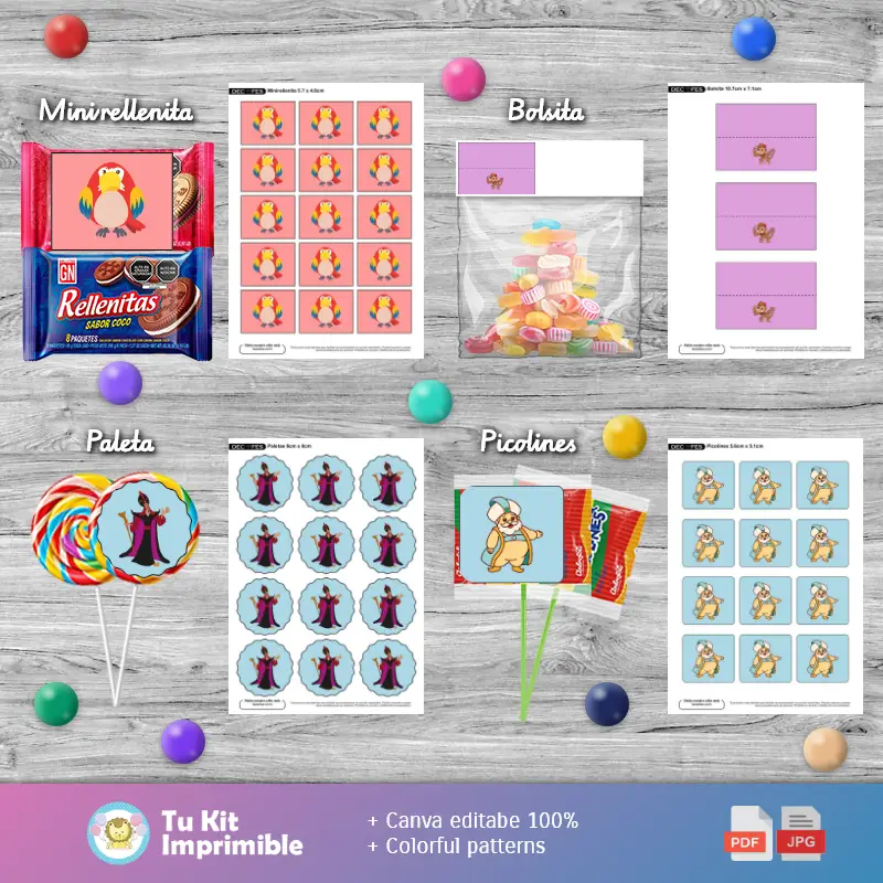 Personajes | Kit para imprimir lanches clássicos de Aladdin e Jasmine