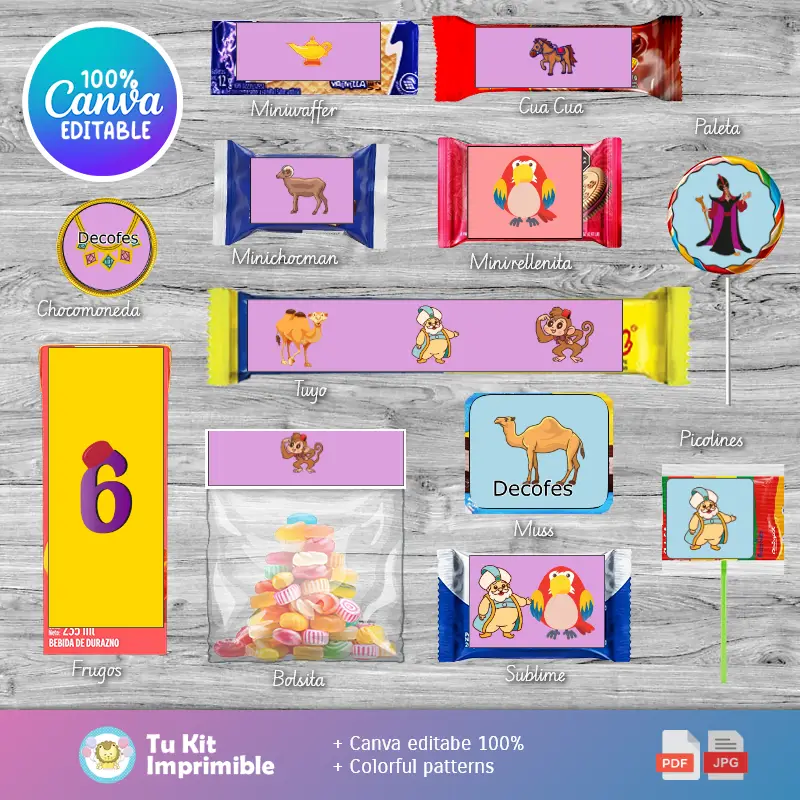 Kit stampabile per i classici snack di Aladdin e Jasmine