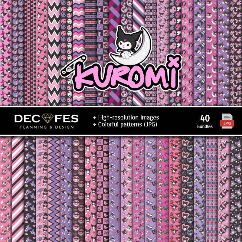 Fondos | Kuromi Digital Paper Set - Fondations pour Festivals et Scrapbooking