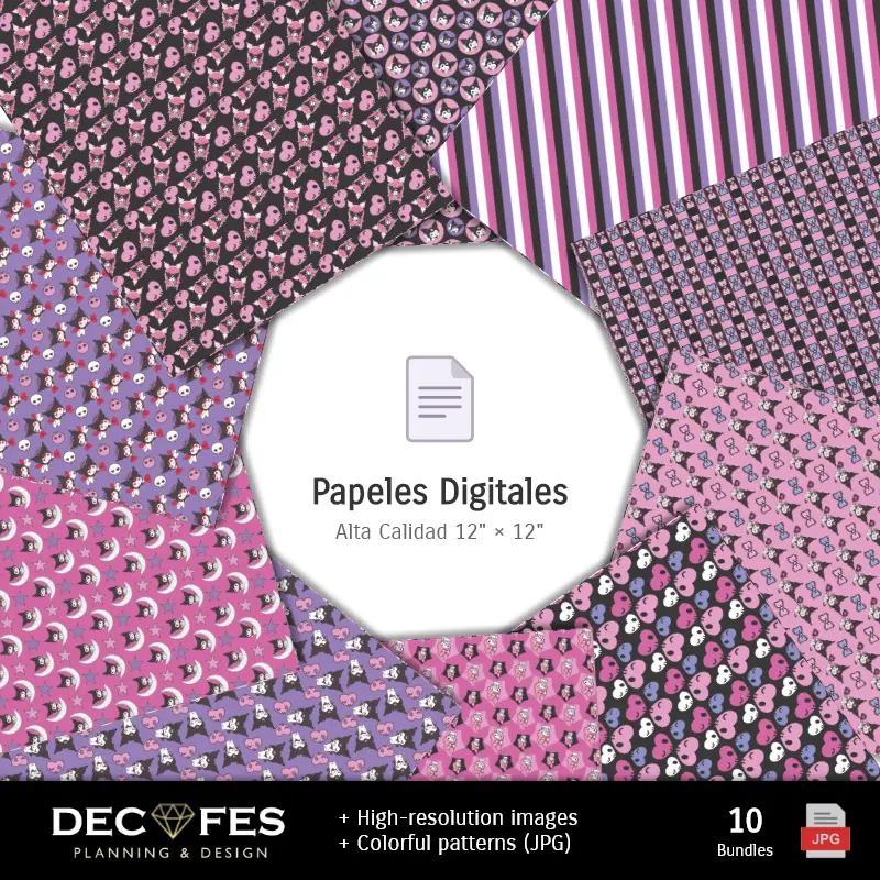 Accesorios | Papel Digital Kuromi - Imprimíveis para Scrapbook e DIY